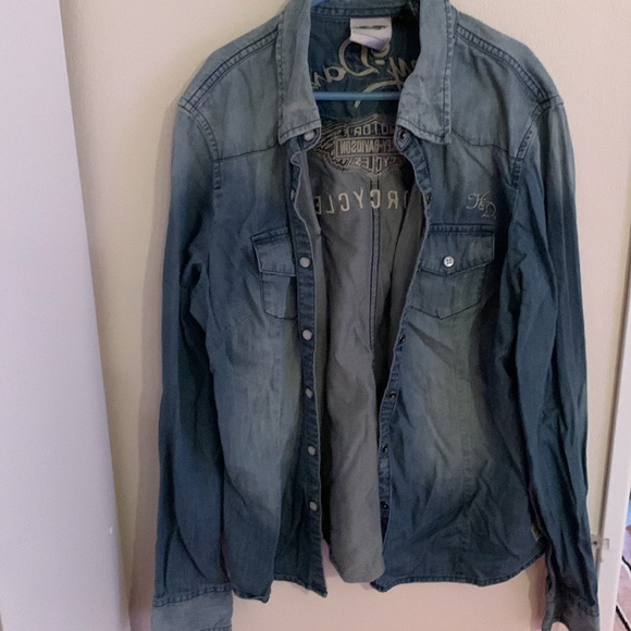 Harley Davidson 🦅denim snap up top Small - Picture 5 of 16
